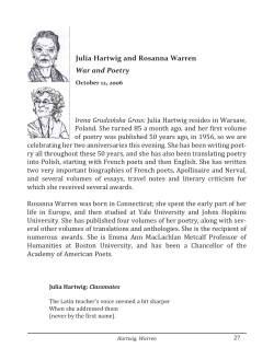 Julia Hartwig and Rosanna Warren War and Poetry