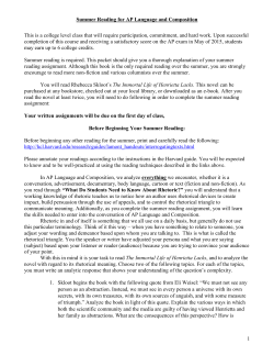 Summer Reading for AP Language and Composition 1 This is a