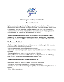 Job Description and Responsibilities for Research Assistant EpiVax