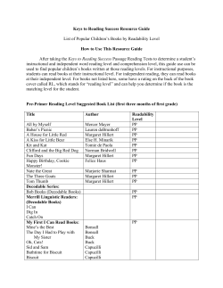 Keys to Reading Success Resource Guide List of Popular Children`s