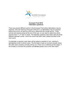Euroquiz Final 2016 Tiebreaker questions There are several