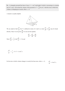 Ex. A triangular pyramid has base of area A = x