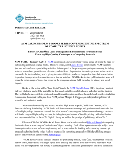 ACM LAUNCHES NEW E-BOOKS SERIES COVERING ENTIRE