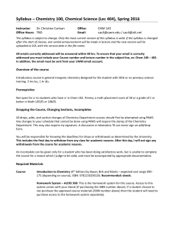 Syllabus &ndash; Chemistry 100, Chemical Science (Lec 404