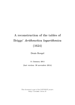 A reconstruction of the tables of Briggs - LOCOMAT