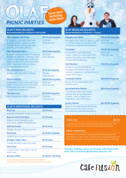Olaf Picnic Parties Menu - Adelaide Aquatic Centre