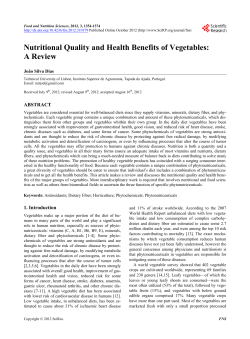 Nutritional Quality and Health Benefits of Vegetables