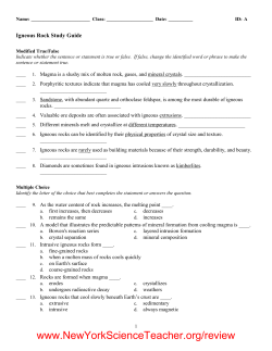 Igneous Rock Study Guide