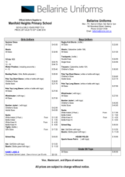 Uniform Pricelist 2015/16 - Manifold Heights Primary School