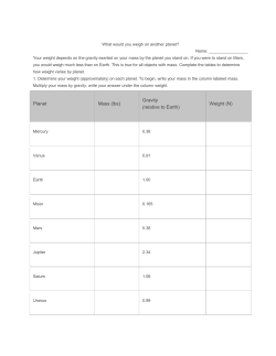 Planet Mass (lbs) Gravity (relative to Earth) Weight (N)