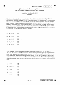 Admissions Test - December 2013 Section D