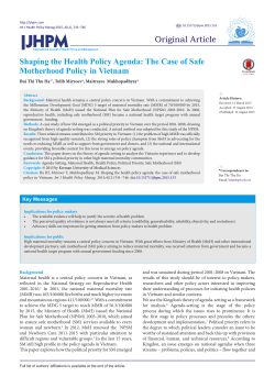 Shaping the Health Policy Agenda: The Case of Safe Motherhood