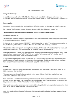 Page 1 of 10 VOCABULARY BUILDING Using the Dictionary