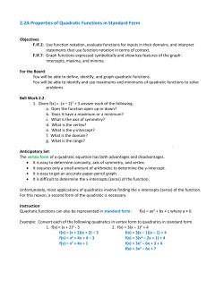 2.2A Properties of Quadratic Functions in Standard Form