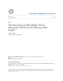 The First American Bill of Rights: Was It Maryland`s