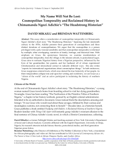 My Name Will Not Be Lost - African Studies Quarterly