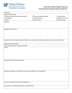 University of Florida College of Pharmacy Drug Information Question