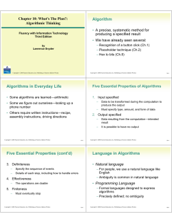 Algorithm Algorithms in Everyday Life Five Essential Properties (cont