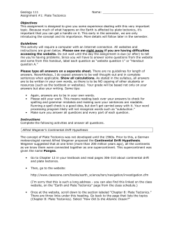 Geology 111 Name: Assignment #1: Plate Tectonics Objectives This