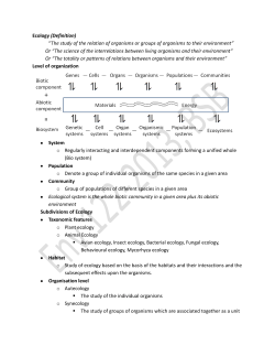 Ecology (Definition) “The study of the relation of organisms or