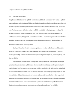 Chapter 3: Theories of syllable structure 3.1. Defining the syllable