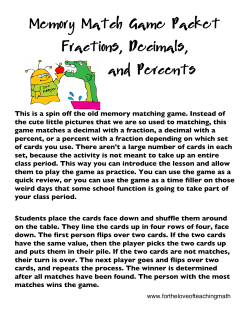 Memory Match Game Packet Fractions, Decimals, and Percents