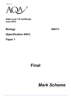 AQA Level 1/2 Certificate Biology Mark scheme Paper 1 June 2013