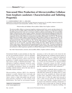 Non-wood Fibre Production of Microcrystalline Cellulose from