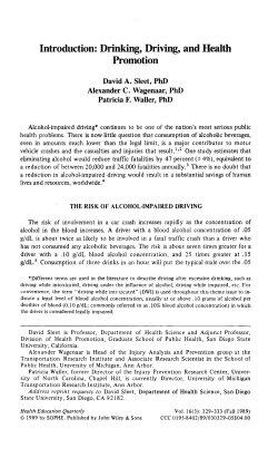 Introduction: Drinking, Driving, And Health Promotion