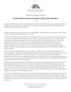 Provide Health Insurance Coverage to Idaho`s Gap Population