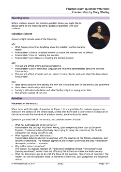 Practice exam question with notes Frankenstein by Mary Shelley