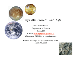 Phys 214. Planets and Life