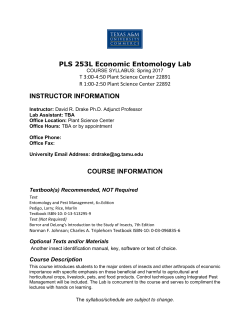 PLS 253L Economic Entomology Lab INSTRUCTOR INFORMATION