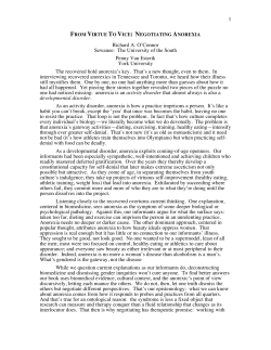 Virtue to Vice: Negotiating Anorexia