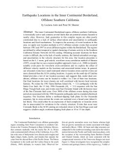 Earthquake Locations in the Inner Continental Borderland, Offshore