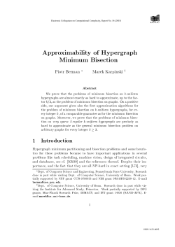 Approxima ility o# Hypergrap1 Minimum Bisection Piotr Berman