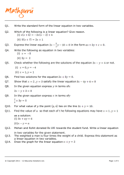 Q1. Write the standard form of the linear equation in two