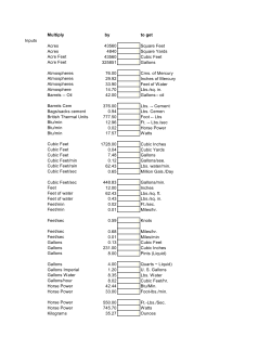 Multiply by to get Inputs Acres 43560 0 Square Feet Acres 4840 0