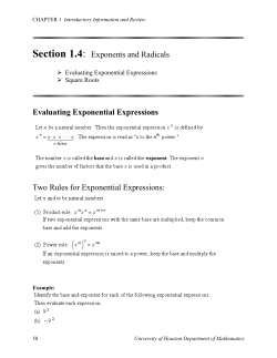 Exponents and Radicals - Section 1.4