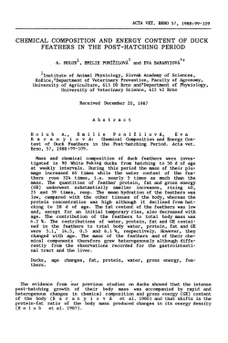 chemical composition and energy content of duck feathers in the