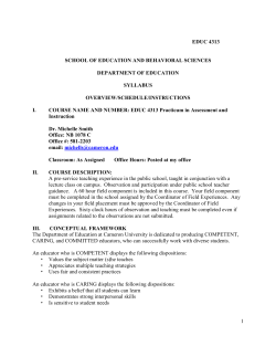 1 EDUC 4313 SCHOOL OF EDUCATION AND BEHAVIORAL