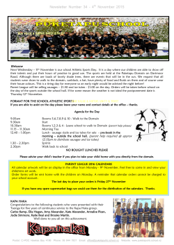 Newsletter Number 34 &ndash; 4th November 2015 OUR VALUE