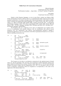 Middle Passive SE Constructions in Romanian Mihaela Gheorghe