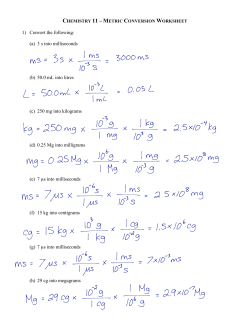 Metric Conversion Worksheet (Solutions)