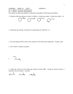 1 JASPERSE CHEM 341 TEST 3 VERSION 3 Ch. 6 Alkenes