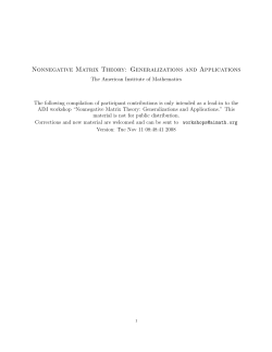 Nonnegative Matrix Theory: Generalizations and Applications