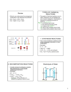 Review TYPES OF CHEMICAL REACTIONS 1. SYNTHESIS
