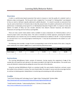 Learning Skills/Behavior Rubric