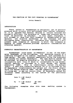 THE FUNCTION OF THE COPY PRONOUNS IN KAPAMPANGAN1