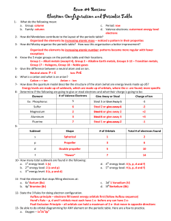 Exam #4 Review Electron Configuration and Periodic